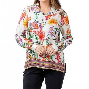 NEW VILAGALLO tea estampado flor blouse in blanco/multi